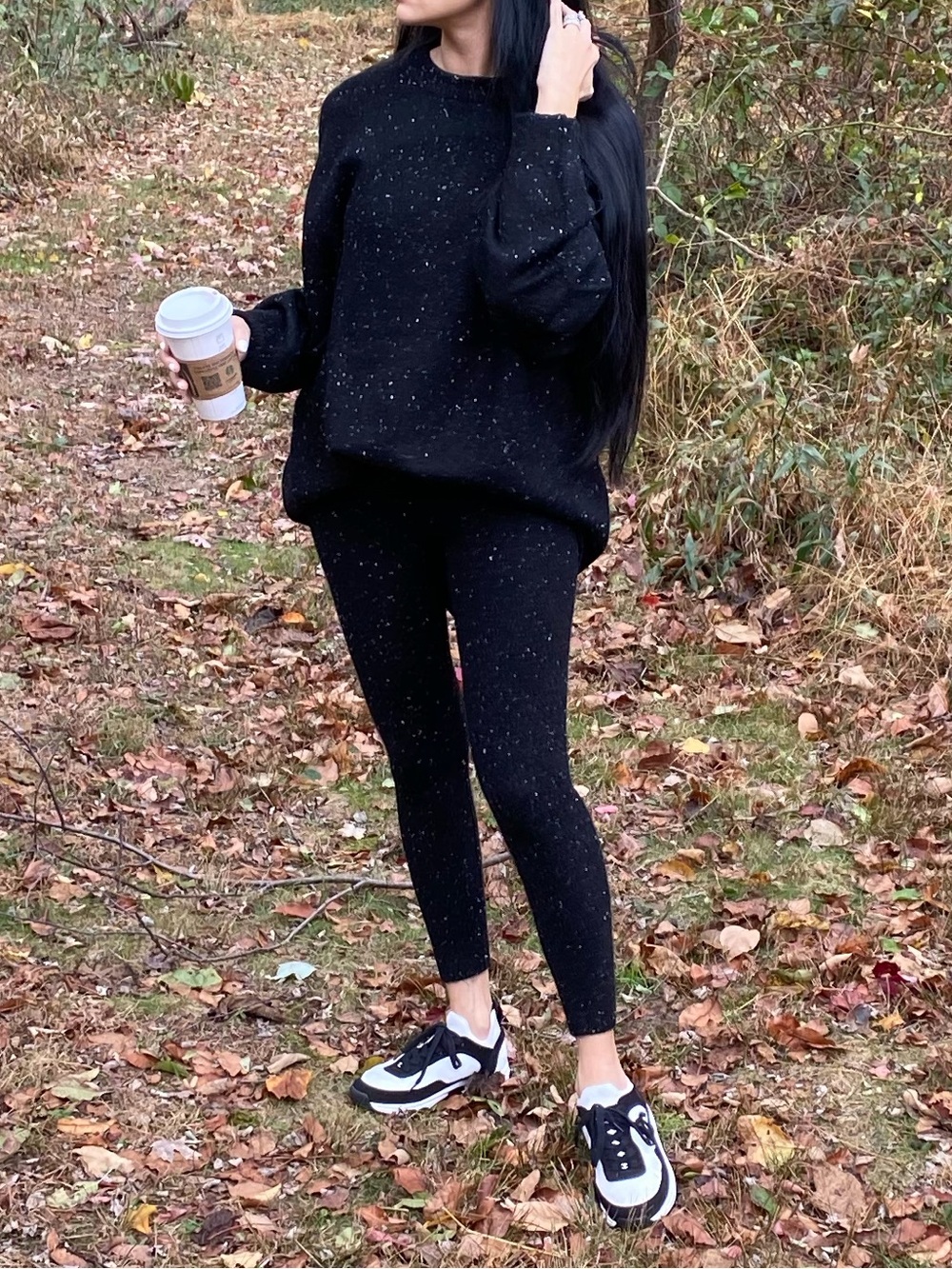 Zara Black Speckled Crewneck Sweater with Leggings